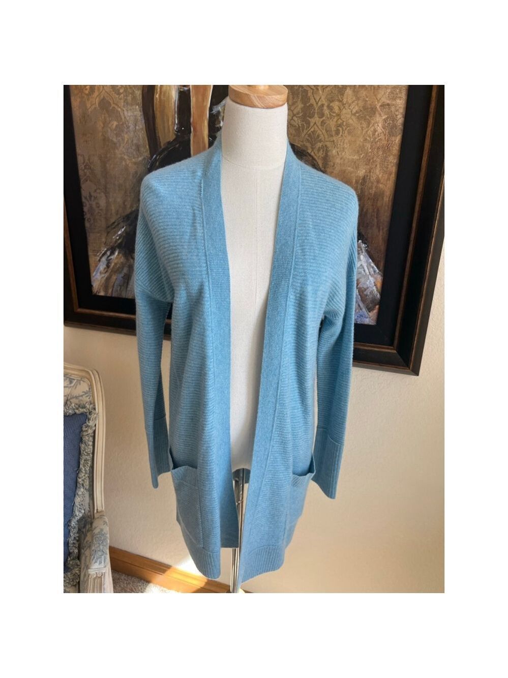 NWOT Kinross Cashmere Light Blue Open Cardigan XS Fits M